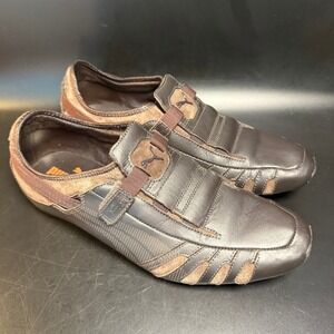 Puma Vedano Mens 10.5 Brown Leather Loafers Adjustable Strap Slip‎ On